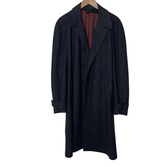 Dartmoor Vintage 50s 60s Mens Trench Coat Size 48 Regular Gray Black Wool Tweed - Picture 14 of 16